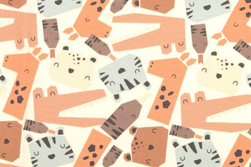 Jersey mit Tieren, beige, apricot, 0,5 m